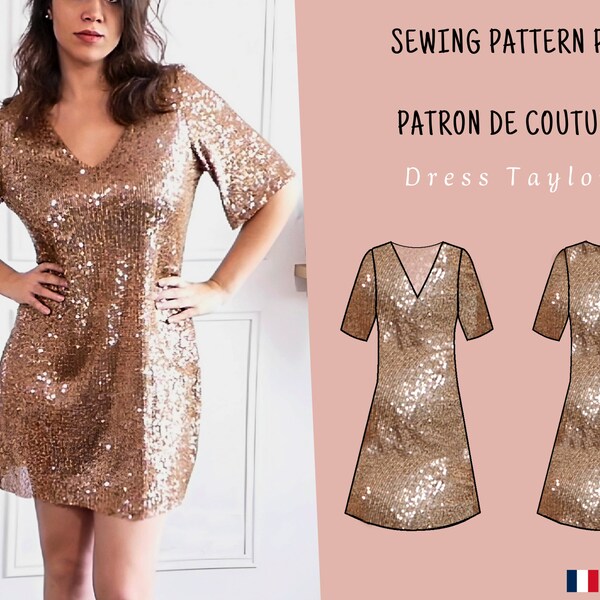 Patron de couture pdf robe de soirée à sequins | patron robe décolleté V | robe nouvel an | robe Taylor Swift | robe era's tour