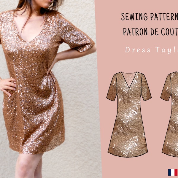 Sewing pattern pdf sequin evening dress | V neckline dress pattern | new year dress | Taylor Swift dress | era's tour dress