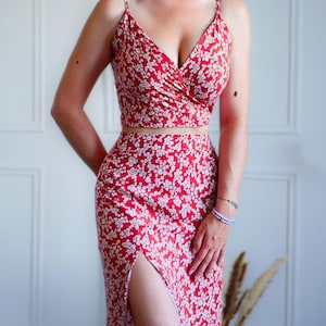 Sewing pattern, two pieces : long skirt with slit and wrap tank top pattern