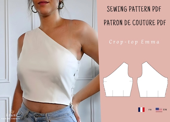 PDF Sewing Pattern for a One shoulder Crop top Off the shoulder Top With Side Button Closure. Etsy