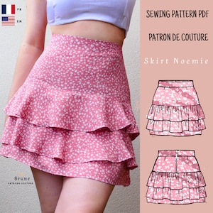 Sewing pattern tiered skirt boho, high waist sewing pattern PDF