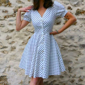 Sewing pattern linen dress with buttons, balloon sleeve dress, vintage dress pattern, pattern pdf