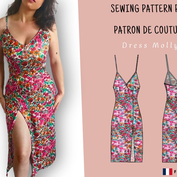 Patron de robe mi-longue à bretelle avec fente, Couture DIY, Modèle de robe femme, Patron couture, Style tendance