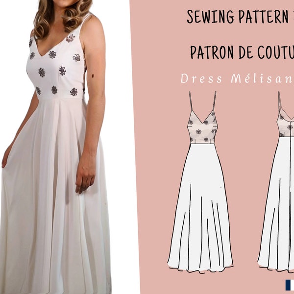 Patron de couture PDF robe longue de soirée | robe satin | robe décolleté V | robe événements | robe cérémonie | robe mariage | prom robe