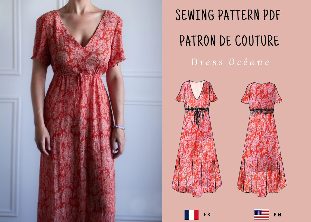 Patron de couture robe bohème longue, modèle robe femme PDF, patron ...