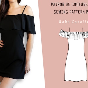 Sewing pattern pdf off-the-shoulder strapless dress with flounce