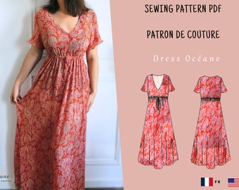 Robe patron de couture pdf, modèle robe femme, patron robe bohème, patron robe d'été, création de robe DIY