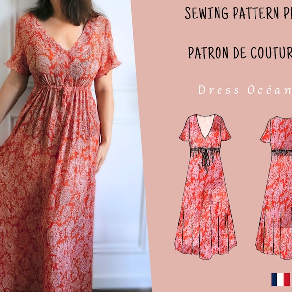 Patron de couture robe bohème longue, modèle robe femme pdf, téléchargement immédiat, patron robe d'été, modèle robe plage