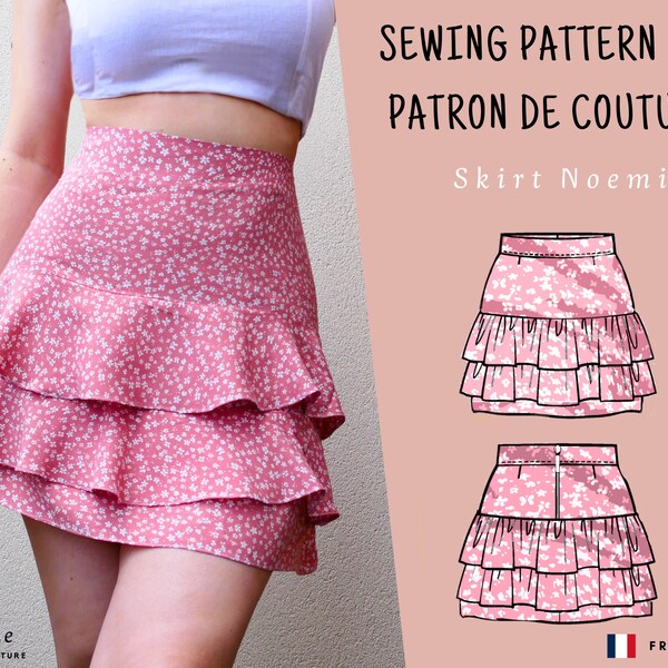 Patron de couture mini jupe taille haute avec volants, patron de couture pdf jupe été