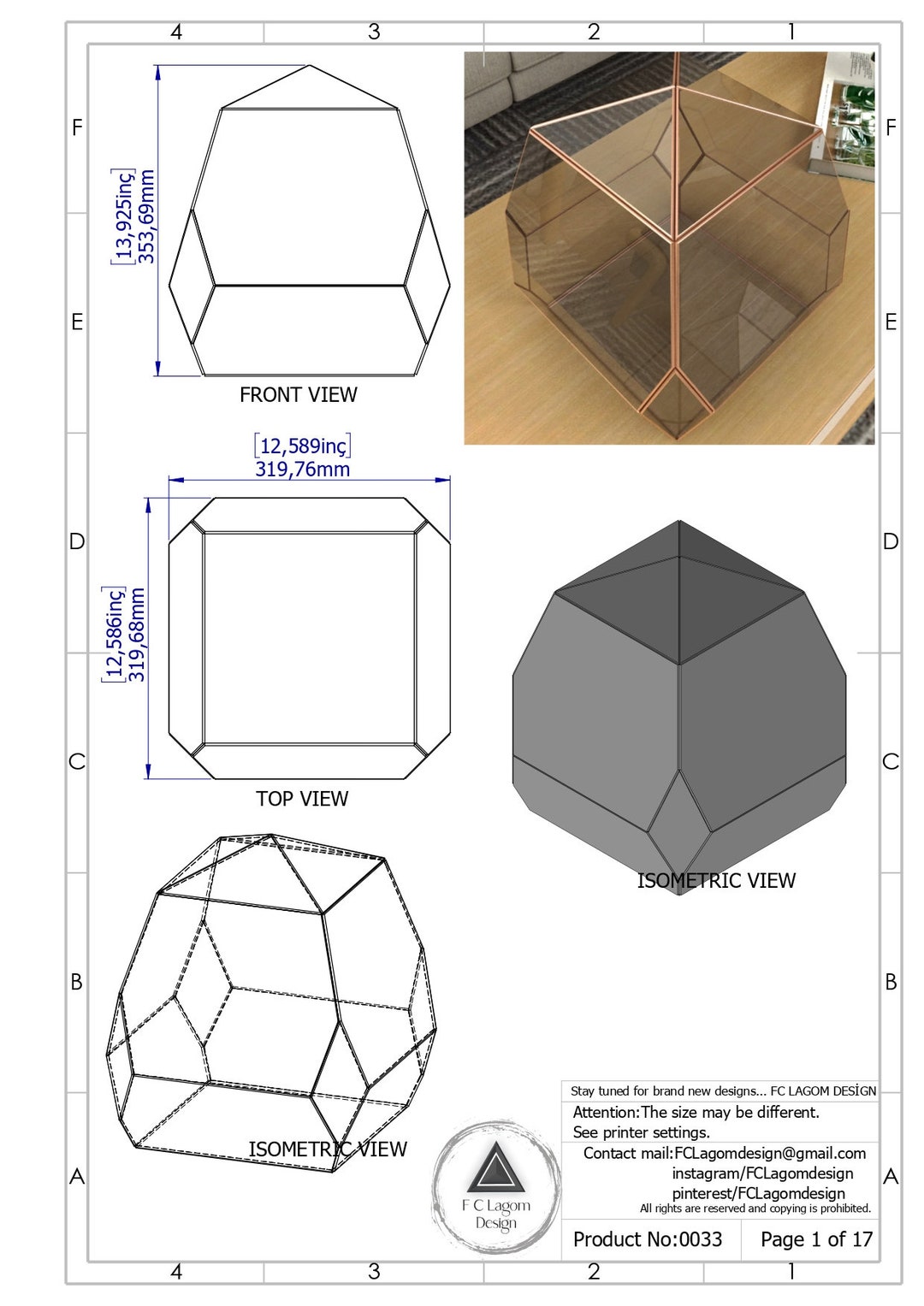 Digital Printable PDF Glass Terrarium Creat Pattern Template,geometric