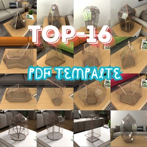 TOP-16 Bundle-Digital printable PDF glass terrarium creat pattern template, Geometric/Polygonal glass digital drawing for printing,stained