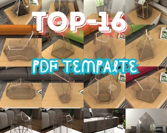 TOP-16 Bundle-Digital printable PDF glass terrarium creat pattern template, Geometric/Polygonal glass digital drawing for printing,stained