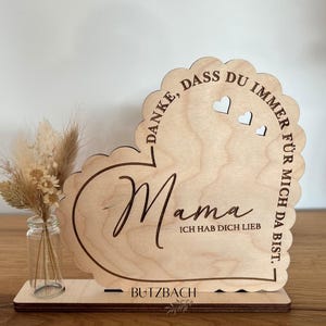 Cadeau pour maman, cadeau fête des mères, cadeau papa, cadeau fête des pères, merci maman, carte en bois coeur avec texte souhaité