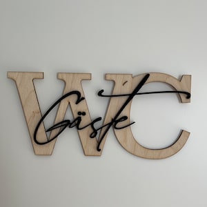 Guest toilet 3D door sign, guest toilet lettering, wooden toilet sign