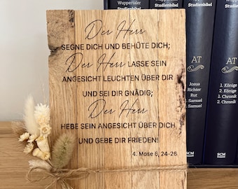 Holzschild Bibelvers, Der Herr segne dich und behüte dich, 4. Mose 6 24-26 Bibelvers, Geschenkkarte,