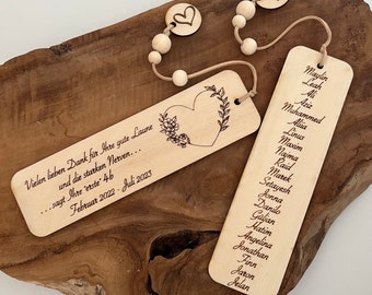 Geschenk für Erzieherin, Lehrerin, Mama, Hebamme, personalisiertes Lesezeichen, Geschenk aus Holz, personalisiertes Geschenk