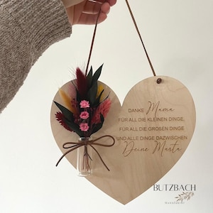 Herzschild mit Trockenblumen, Muttertag Geschenk für Mama und Oma, Vatertag Geschenk für Papa und Opa,   Geschenk für einen Herzensmenschen
