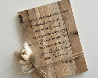 Wooden sign Bible verse, For the mountains shall depart, Isaiah 54:10 Bible gift card made of wood, God Jesus Holy Spirit