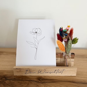 Kartenhalter personalisiert, Fotohalter, Fotoleiste mit Trockenblumen,  Kartenhalter mit Wunschtext, personalisierungs Geschenk