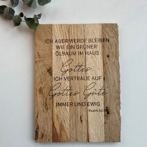 Signo de madera versículo bíblico, Pero permaneceré como un olivo verde en la casa de Dios, versículo bíblico, Salmo 52:10, tarjeta de regalo, decoración de la casa