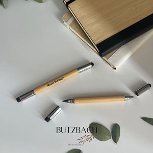 Personalisierter Ewiger Bleistift Kugelschreiber – Eleganter Stift mit Bambusgriff und individueller Gravur, Personalisiertes Geschenk