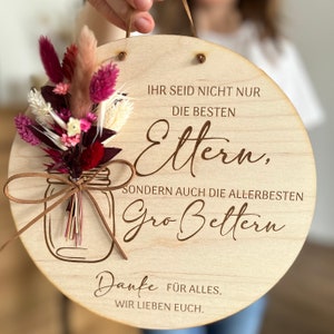 Geschenk für Eltern und Großeltern, Holzschild mit Trockenblumen für Mama, Oma, Papa, Opa