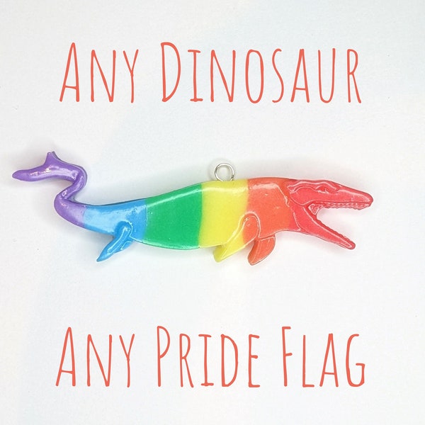 Custom Pride Dinosaur Necklace, LGBTQ+ Pride Necklace, Subtle Pride, Handmade Pride Flag Necklace, Pride Flag Pendant, Pride Flag Jewellery