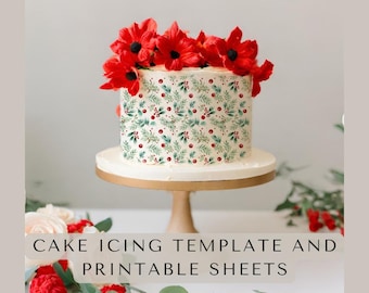 Christmas poinsettia icing templates for cakes , DIY printable designs for holiday baking