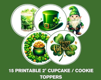 Adornos imprimibles para cupcakes y galletas del día de San Patricio de 2"