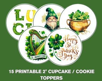 Adornos imprimibles para cupcakes y galletas del día de San Patricio de 2"