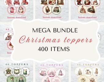 Mega Bundle Christmas round toppers for cupcakes and other holiday designs and crafts , 400 files on printable sheets