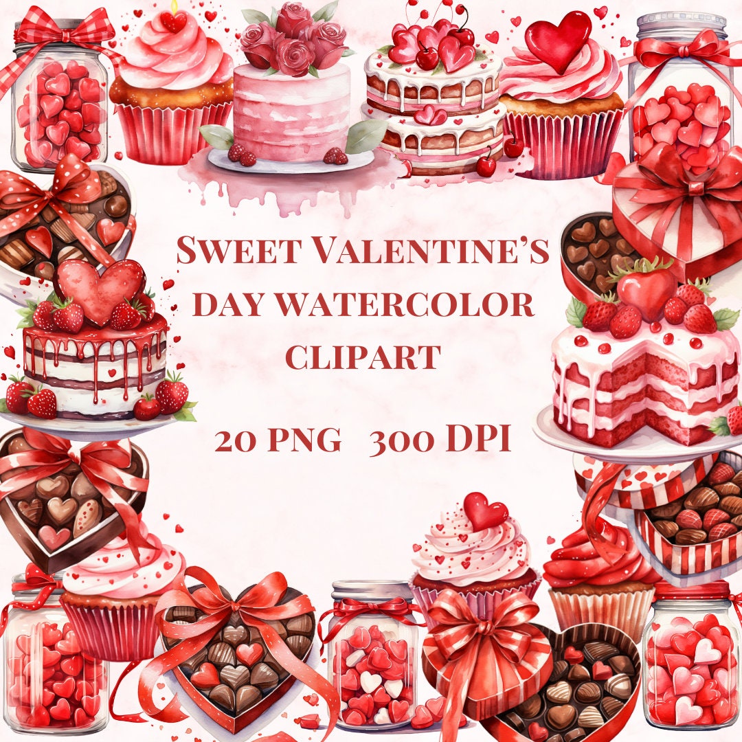 Sweet Valentines Day Watercolor Clipart Collection - Etsy