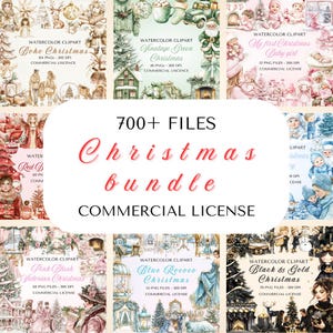 Pacote de Natal aquarela clipart, mais de 700 gráficos festivos para artesanato e designs de feriados