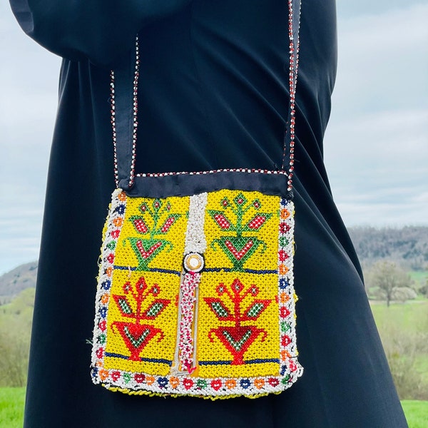 Sac à la main en perles traditionnelle tribal kuchi afghan Pochette, sac boho, sac ethnique femme, sac bohême boho.