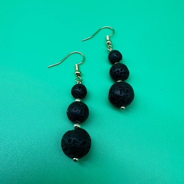 Boucle d’oreille perles volcanique boucles d’oreilles noir lava boucles d’oreilles noire boucles d’oreilles bohème boucles d’oreilles boho