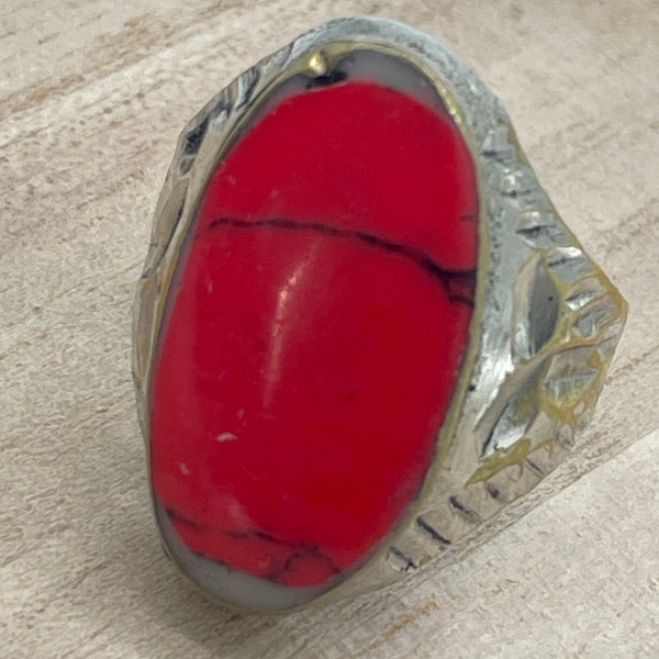 Bague ethnique berbère Afghan kuchi en pierre naturelle corail vintage afghan Kuchi, bijoux ancienne Afghan kuchi