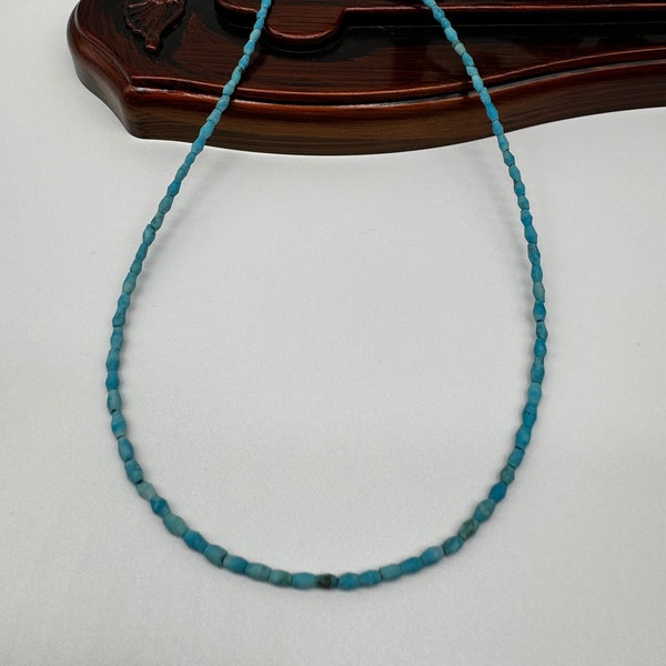 Collier fine turquoise collier perles naturelle turquoise chaîne perles turquoise fermeture en l’argen, perles 3mm