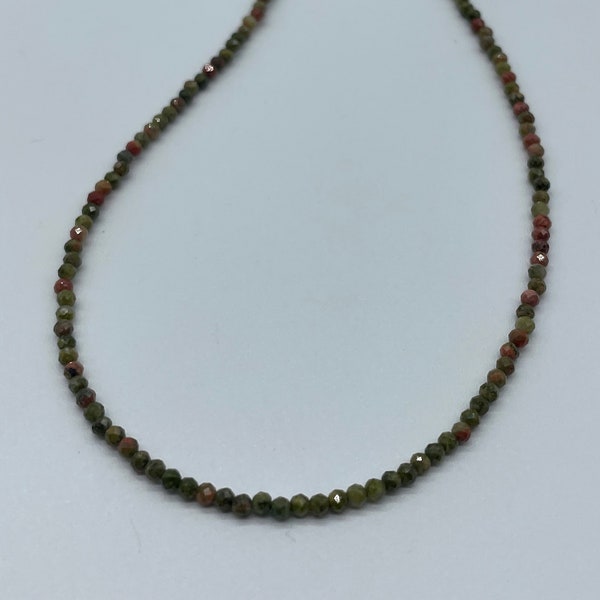 Collier ras de cou en pierre unakite, collier unakite, collier perles unakite, collier vintage