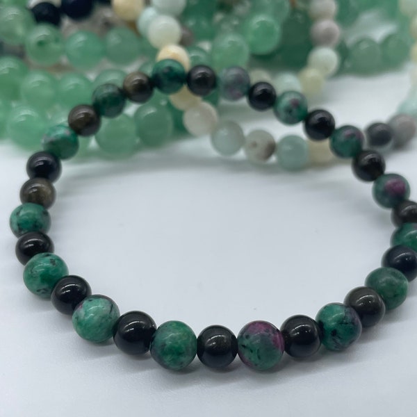 Bracelet homme, femme en pierre naturelle de Ruby zoisite