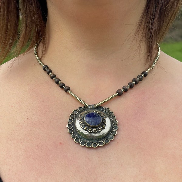 collier Afghan kochi en pierre naturelle lapis-lazuli, cadeau femme, cadeau anniversaire, cadeau mère,