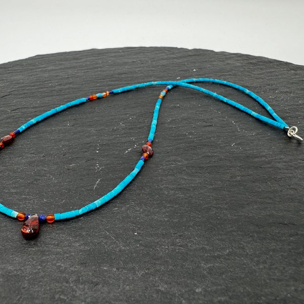 Collier fine turquoise, Grenat, lapislazuli perles naturelle turquoise, Grenat lapislazuli, fermeture en l’argen, perles 3