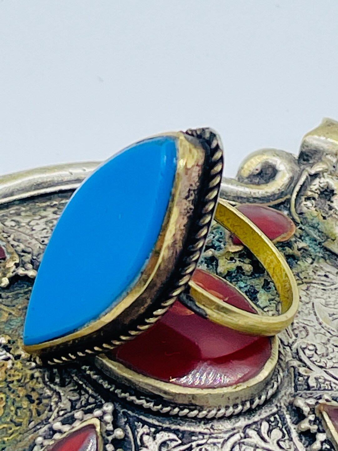 Bague Berbère En Argent 925 Et Turquoise - Modèle BA-AR-46, Taille 58, Marque Délicatement Doux
