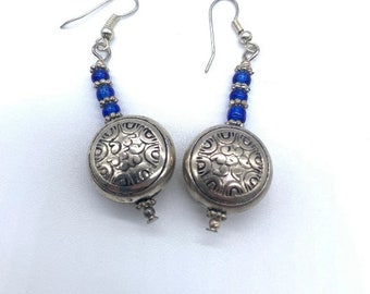 boucle d'orielle afghan Turkmène ancien bjoux et style ethnique bohème ,oreille bohème en argent, style afghan Turkmène , bijoux afghan