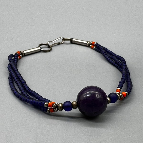 Bracelet perles améthyste, bracelet fait à la main, bracelet vintage berbère, vintage ancienne africaine, bijoux perles anciennes