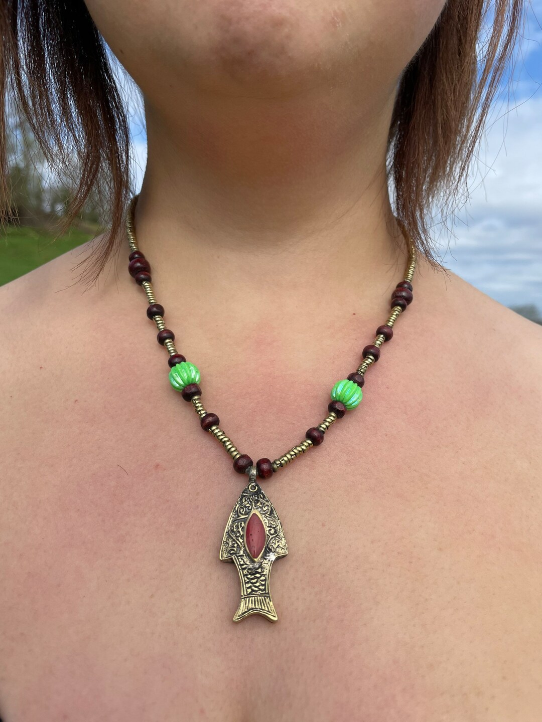 Collier De Pierres Vertes Ethnique - Bijou Femme - NEUF Sans Emballage