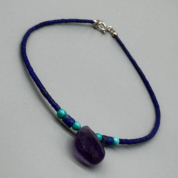 Bracelet perles lapis lazuli Bracelet perles pierre bracelet vintage, bracelet homme, bracelet femme bracelet petite pendentif améthyste 2mm