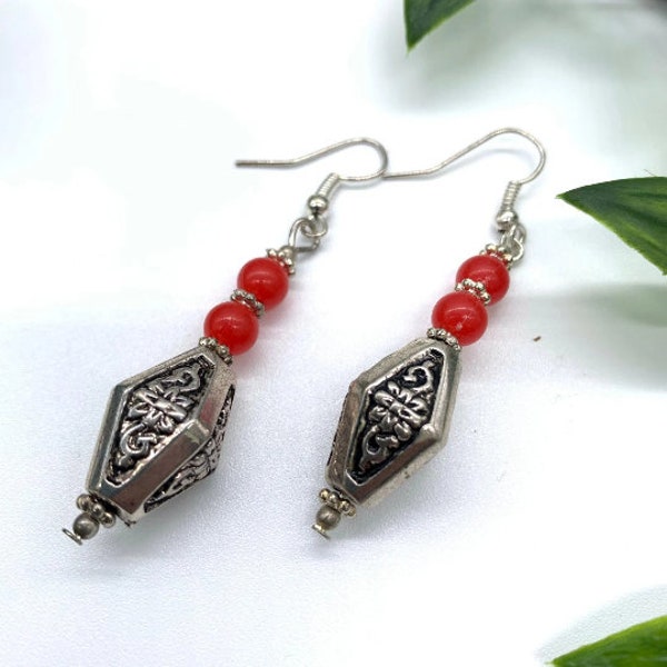 Boucles d’oreilles en émail traditionnel afghan turkmène, bohème, ethnique, Boucles d’oreilles anciennes tear drop, Boucles tribales