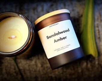 Sandalwood Amber candle. Musky woody earthy scent. Natural soy wax infused with essential oils. Handmade gift.