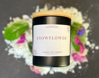 Winter Candle with a twist - Snowflower, 8 oz Jar Candle, Fall Candle, Mountain Snow, Pine Candle, Christmas Holiday Candle, Nontoxic Candle