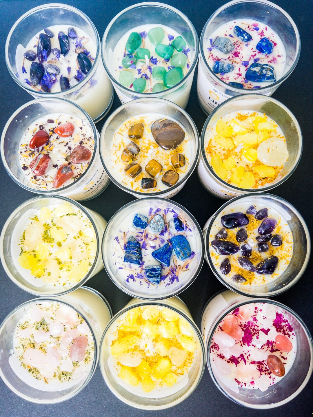Zodiac Candles With Crystals, Herbs and Flowers Gemstone Candles With